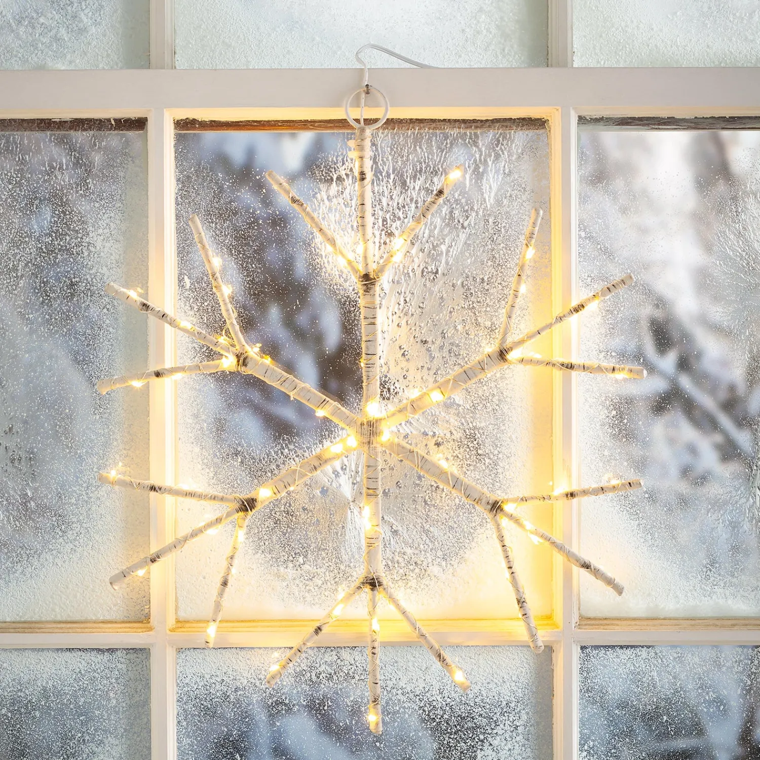 Plow & Hearth Lighted Accents>Lighted Birch Branch Snowflake Hanging Accent White