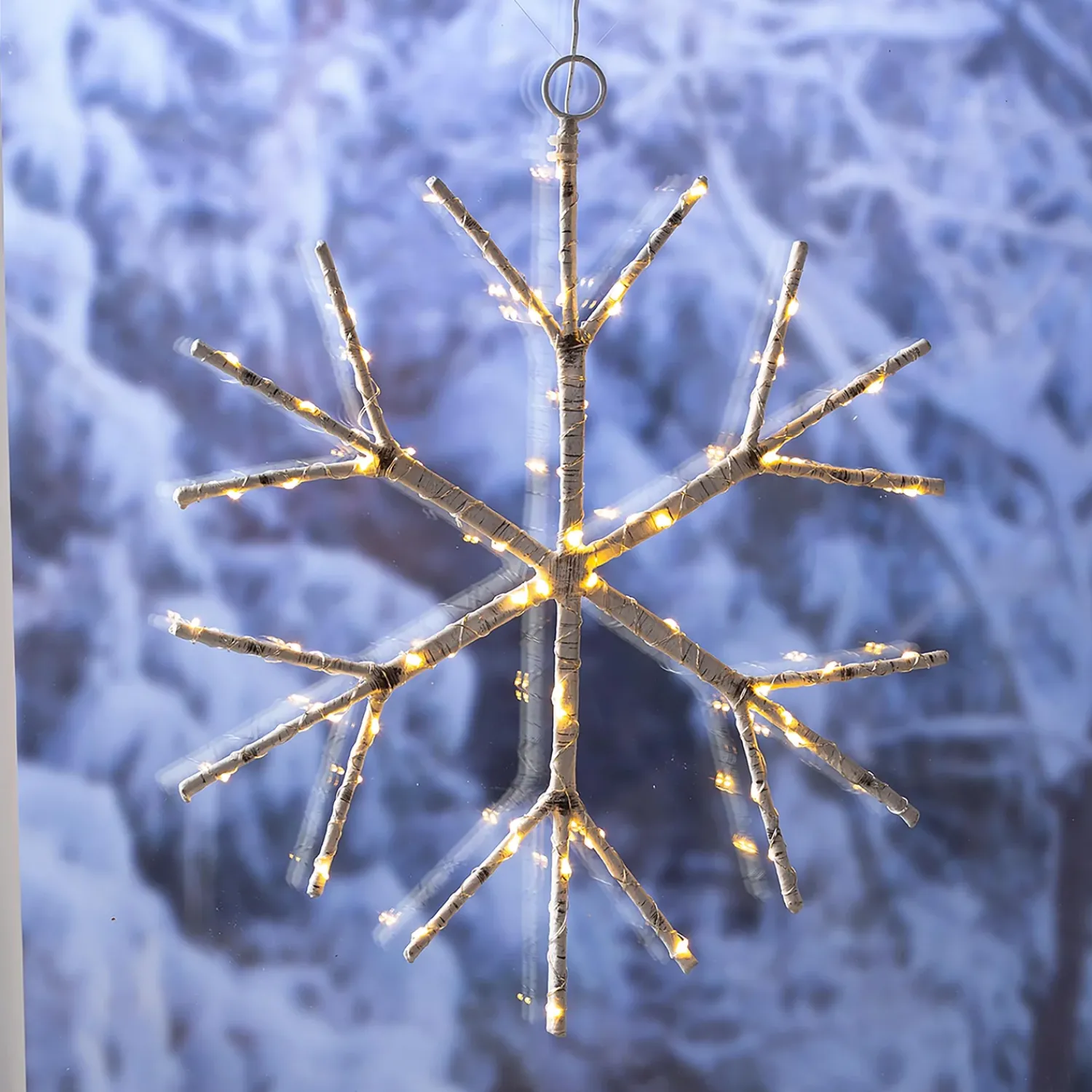 Plow & Hearth Lighted Accents>Lighted Birch Branch Snowflake Hanging Accent White