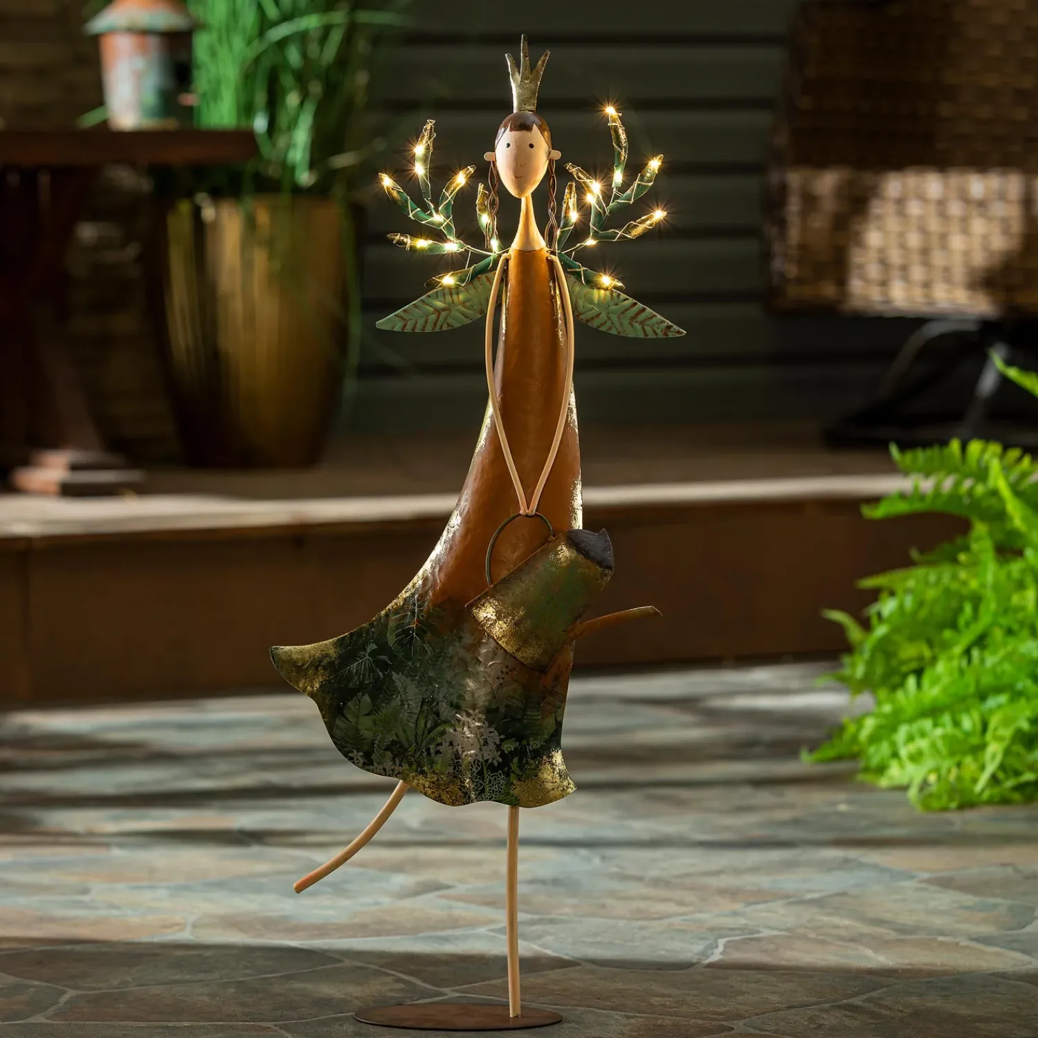 Plow & Hearth Garden Statues|Solar Accents>Lighted Fairy Girl with Watering Can Garden Statue