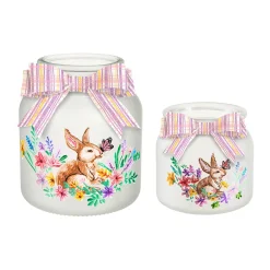 Plow & Hearth Decorative Accents>Lighted Glass Jar with Springtime Bunny Scene, Set of 2