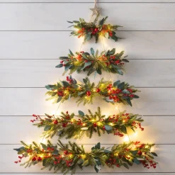 Plow & Hearth Decorative Accents|Faux Flowers & Plants>Lighted Hanging Wall Christmas Tree