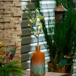 Plow & Hearth Decorative Accents>Lighted Metal Vase with Bird Garden Statue