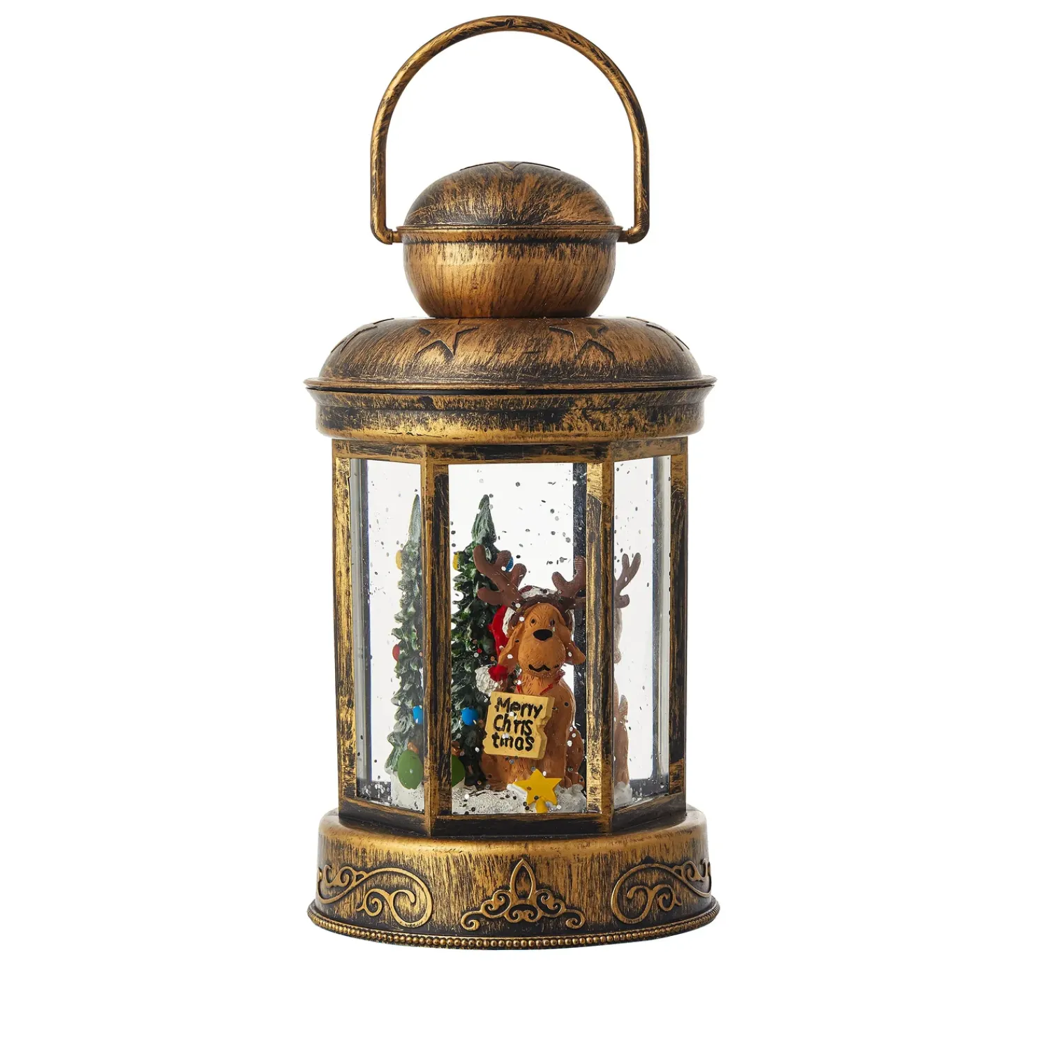 Plow & Hearth Decorative Accents>Lighted Reindeer Lantern with Spinning Snow Table Décor
