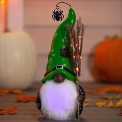 Plow & Hearth Garden Statues>Lighted Witch Gnome Statue with Spider Hat African