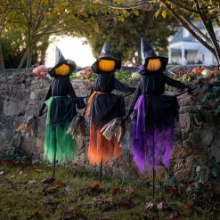 Plow & Hearth Garden Stakes>Lighted Witch Stakes with Brooms, Set of 3