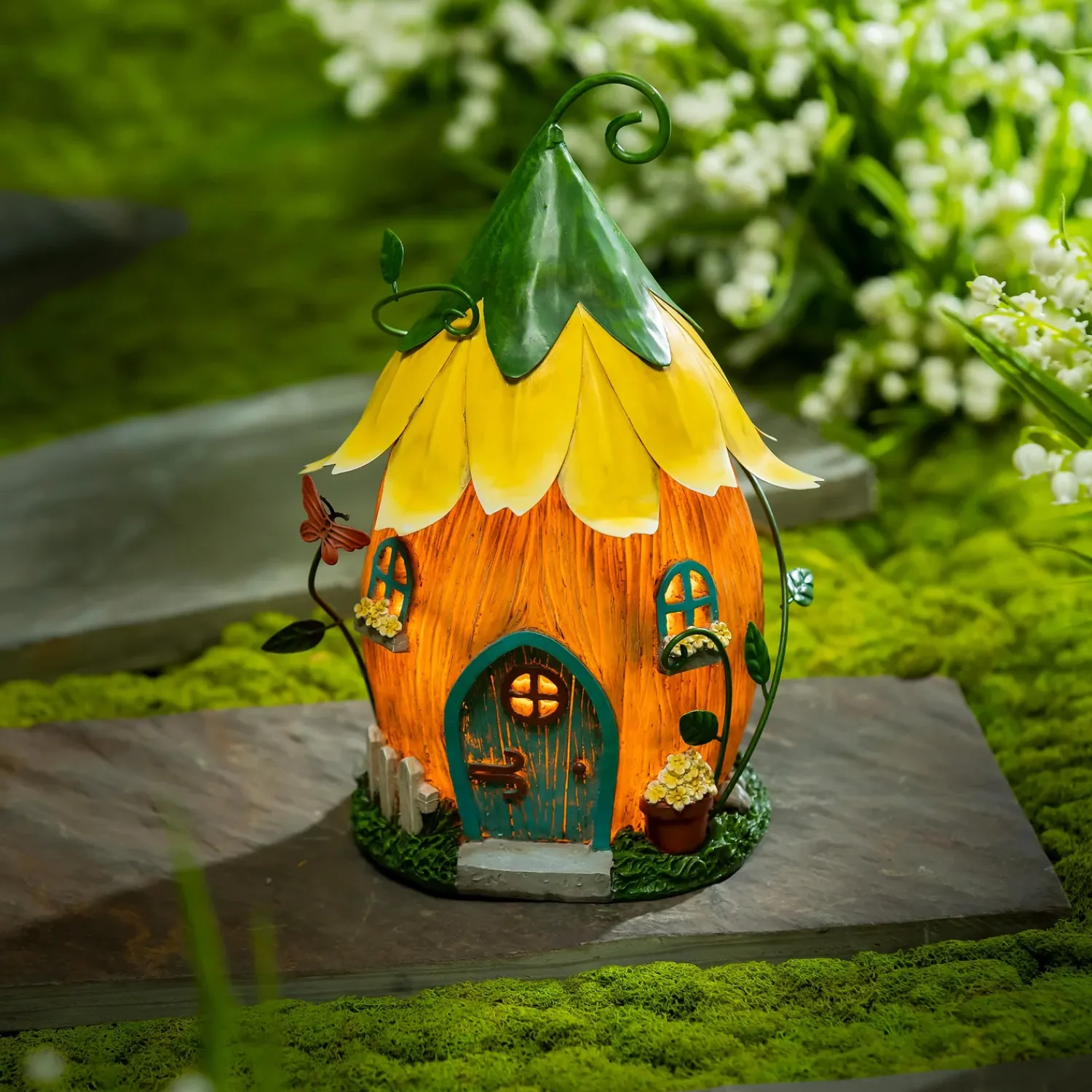 Plow & Hearth Garden Statues>Lighted Yellow Floral Fairy House