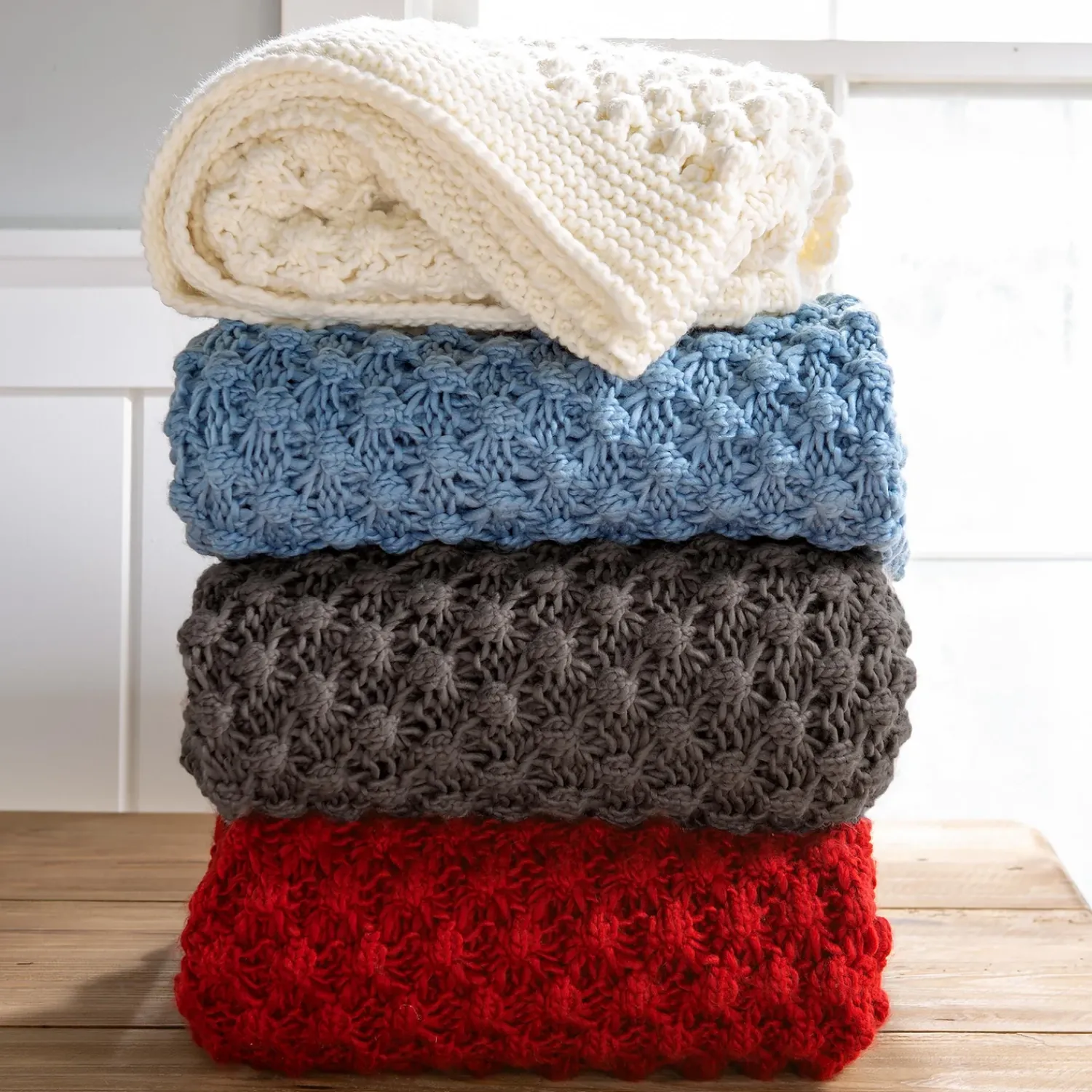 Plow & Hearth Throws & Blankets>Lightweight Knitted Cozy Acrylic Throw Gray