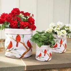 Plow & Hearth Planters & Plant Stands|Planters & Vases>Lined Canvas Planters with Bird Designs, Set of 3