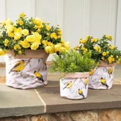 Plow & Hearth Planters & Plant Stands|Planters & Vases>Lined Canvas Planters with Bird Designs, Set of 3