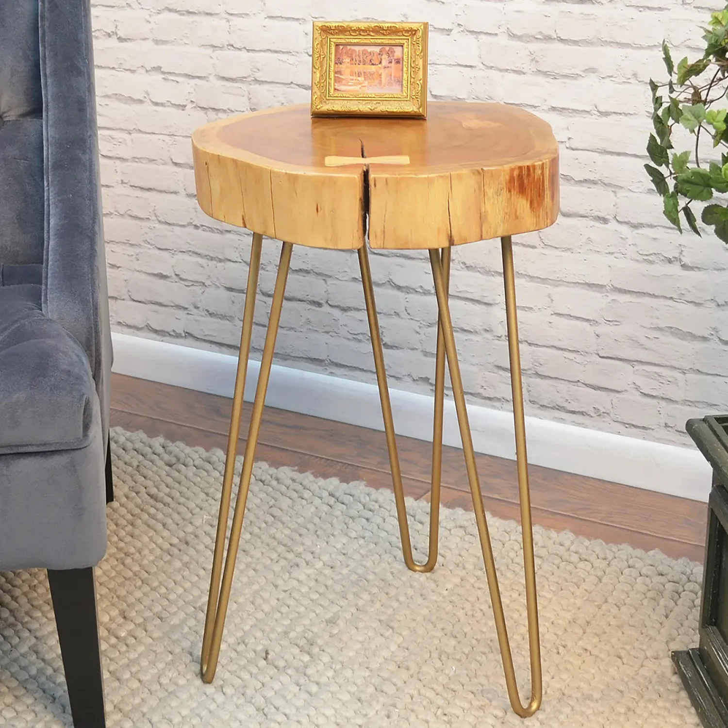 Plow & Hearth Accent Tables>Live Edge Acacia Wood Accent Table with Hairpin Legs