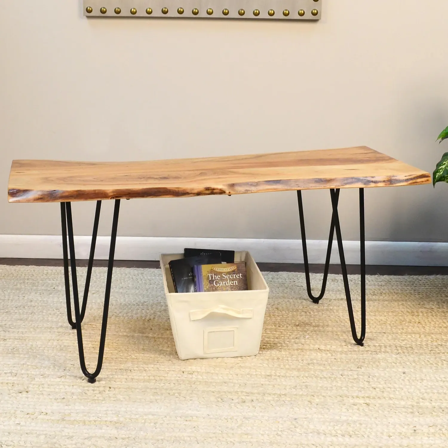 Plow & Hearth Accent Tables|Indoor Benches>Live Edge Acacia Wood Bench/Table with Hairpin Legs