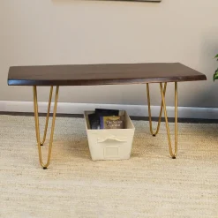 Plow & Hearth Accent Tables|Indoor Benches>Live Edge Acacia Wood Bench/Table with Hairpin Legs