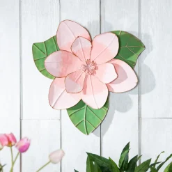 Plow & Hearth Outdoor Wall Art|Wall Art>Magnolia Metal Wall Art, Pink Multi