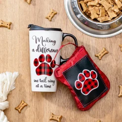 Plow & Hearth Pet Products|Travel Cups>Making a Difference Ceramic Perfect Cup and Compact Tote Giftset, 17oz, Gift Box