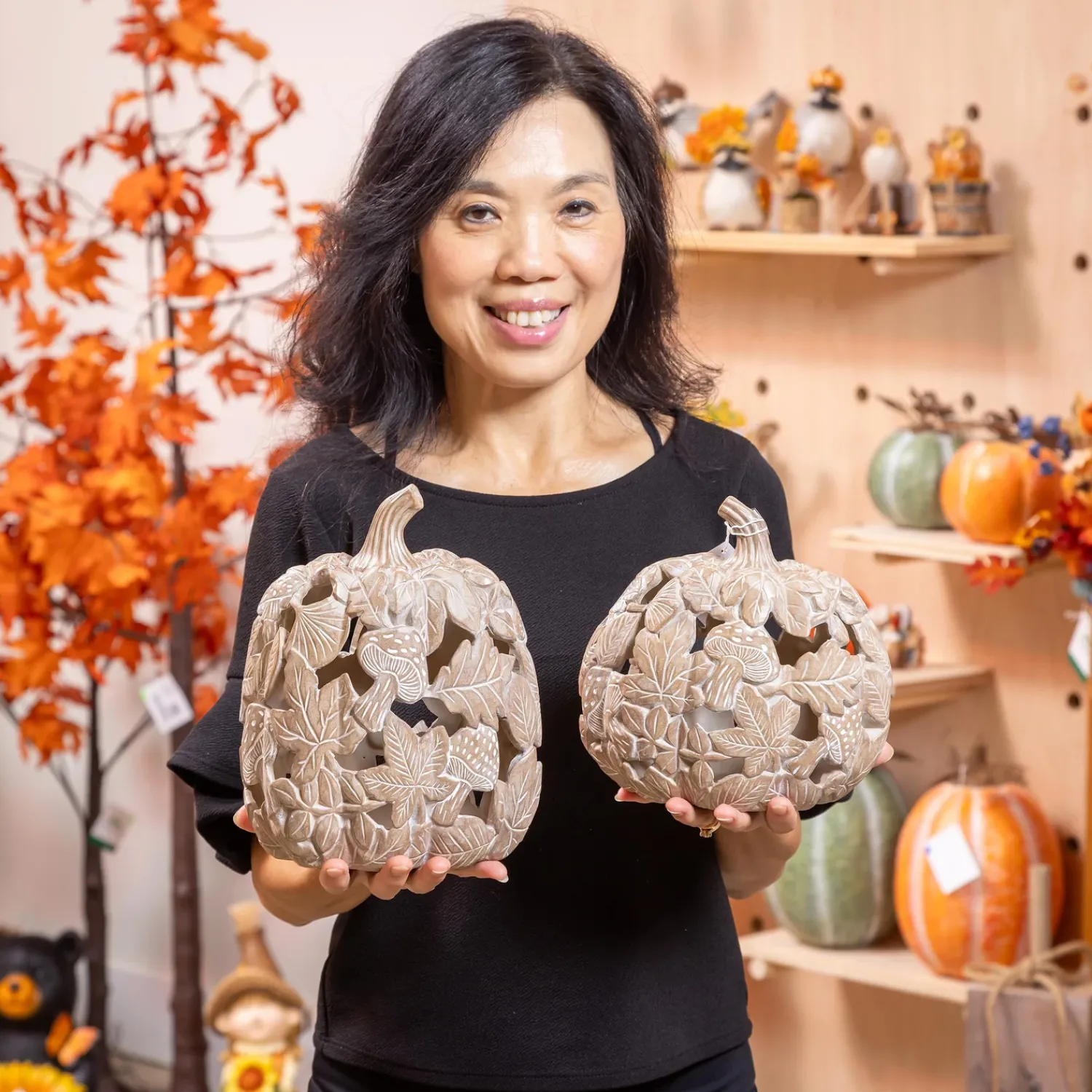 Plow & Hearth Garden Statues>Maple Leaf Mushroom Pumpkin Statue, Set