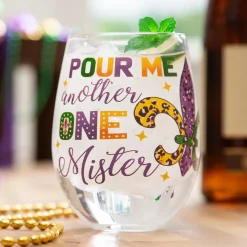 Plow & Hearth Wine Glasses>Mardi Gras Fleur De Lis Stemless Glass, 17oz, Gift Box