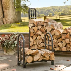 Plow & Hearth Outdoor Clean Up|Wood Storage & Wood Racks>Medium Heavy Duty Steel Wood Rack with Finial Design