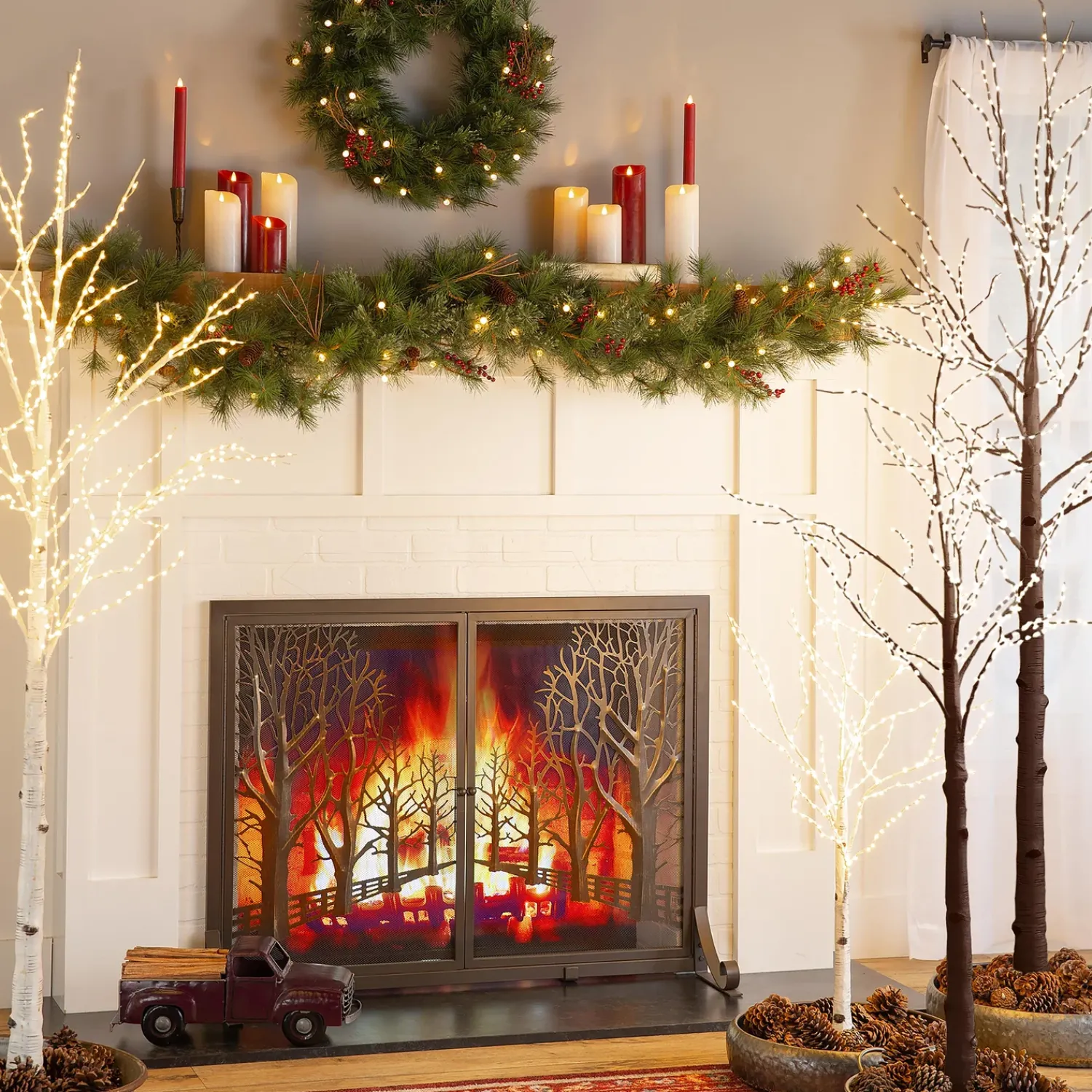 Plow & Hearth Lighted Trees & Garlands>Medium Indoor/Outdoor Birch Tree with 400 Warm White Lights Brown