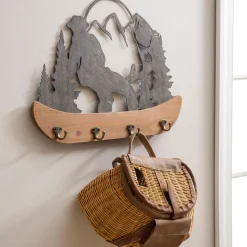 Plow & Hearth Chests & Storage Cabinets|Wall Art>Metal and Wood Mountain Wall Décor with Hooks