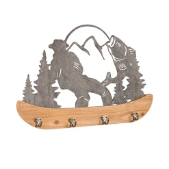Plow & Hearth Chests & Storage Cabinets|Wall Art>Metal and Wood Mountain Wall Décor with Hooks