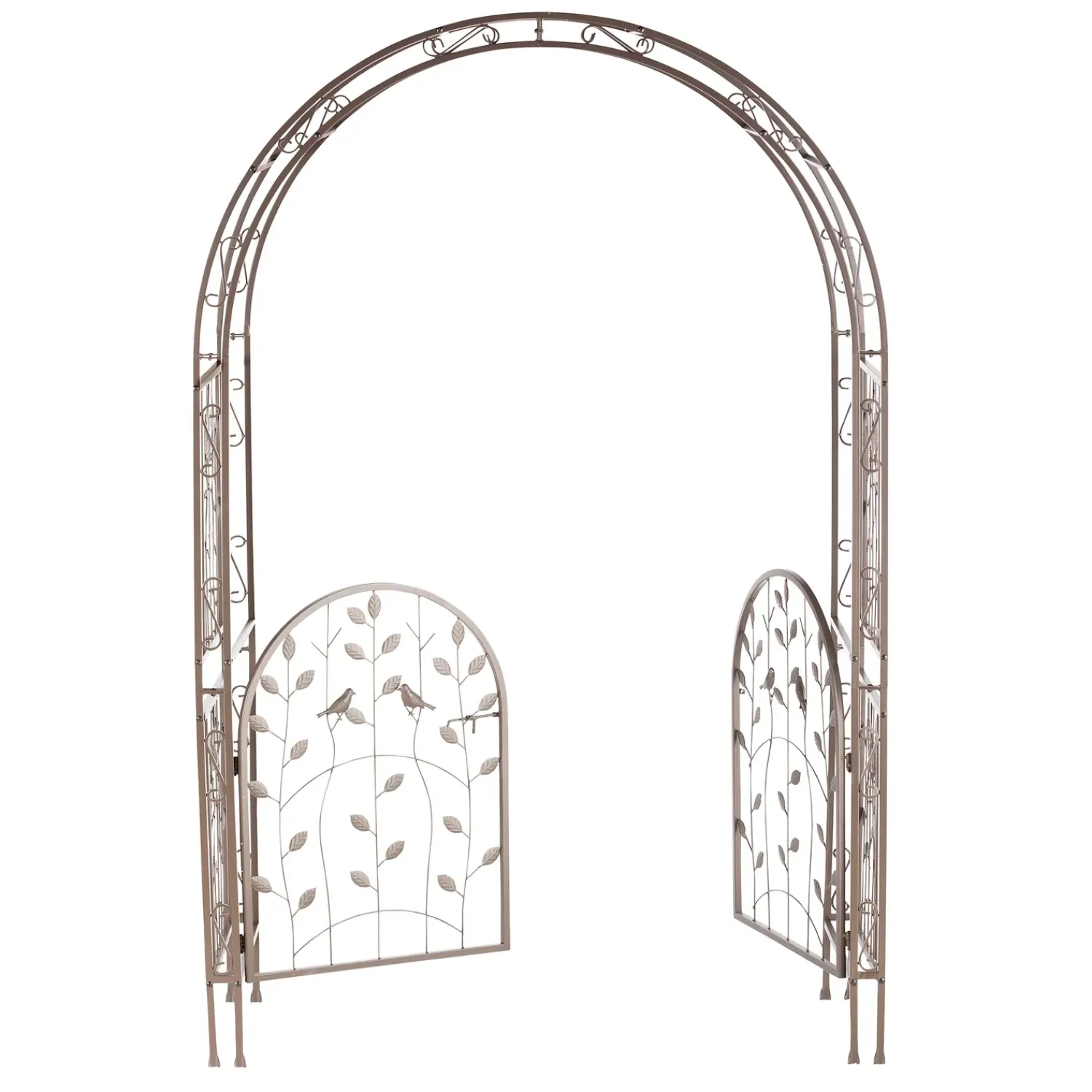 Plow & Hearth Arbors & Trellises>Metal Arched Birds and Leaves Garden Arbor with Gate