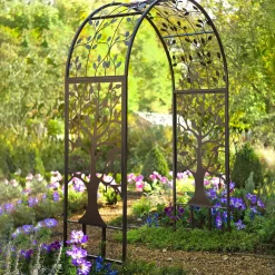 Plow & Hearth Arbors & Trellises>Metal Arched Garden Arbor with Tree of Life Design