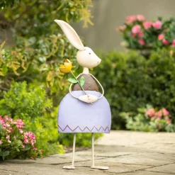 Plow & Hearth Garden Statues>Metal Bunny With Flower Garden Statue