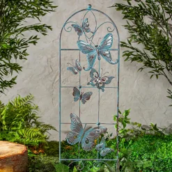 Plow & Hearth Arbors & Trellises>Metal Butterfly Trellis with Verdigis Finishing