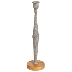 Plow & Hearth Decorative Accents|Candles & Lanterns>Metal Candlestick Holder with Wood Base, Set of 3