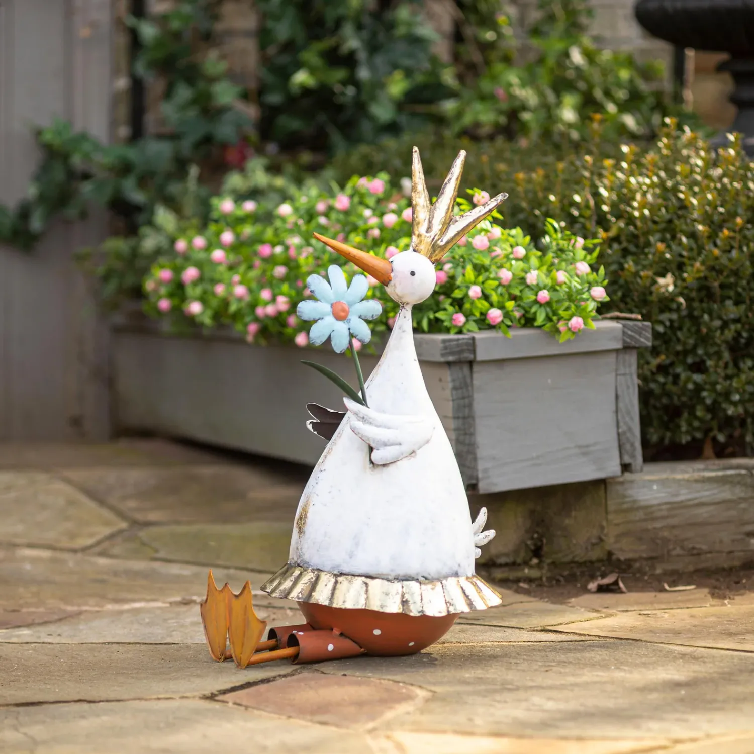 Plow & Hearth Garden Statues>Metal Duck With Flower Garden Statue