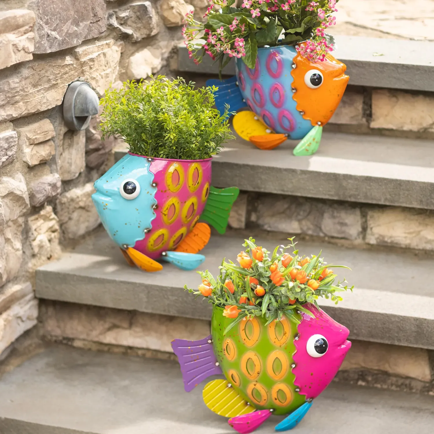 Plow & Hearth Planters & Plant Stands>Metal Fish Planters, Set of Three