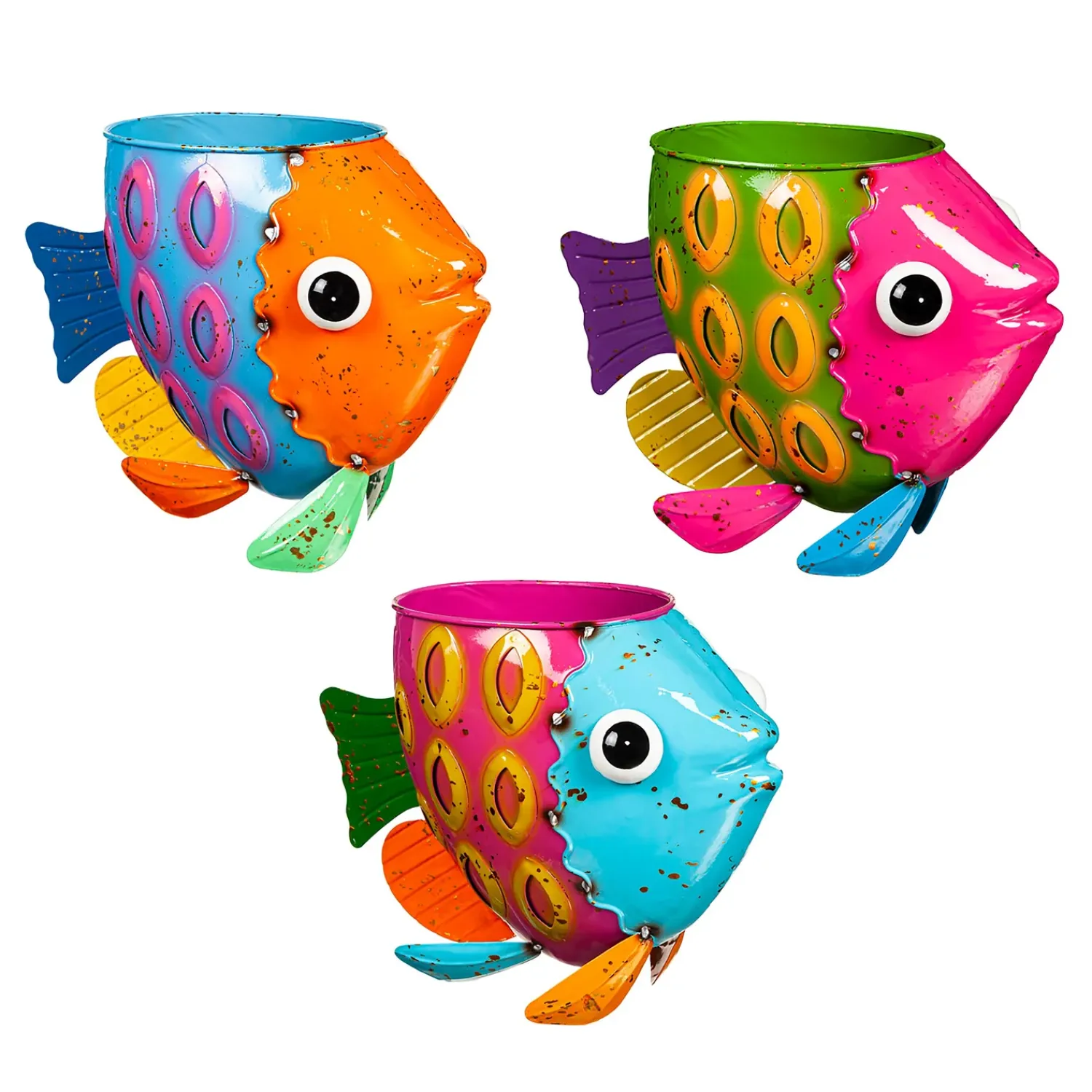 Plow & Hearth Planters & Plant Stands>Metal Fish Planters, Set of Three