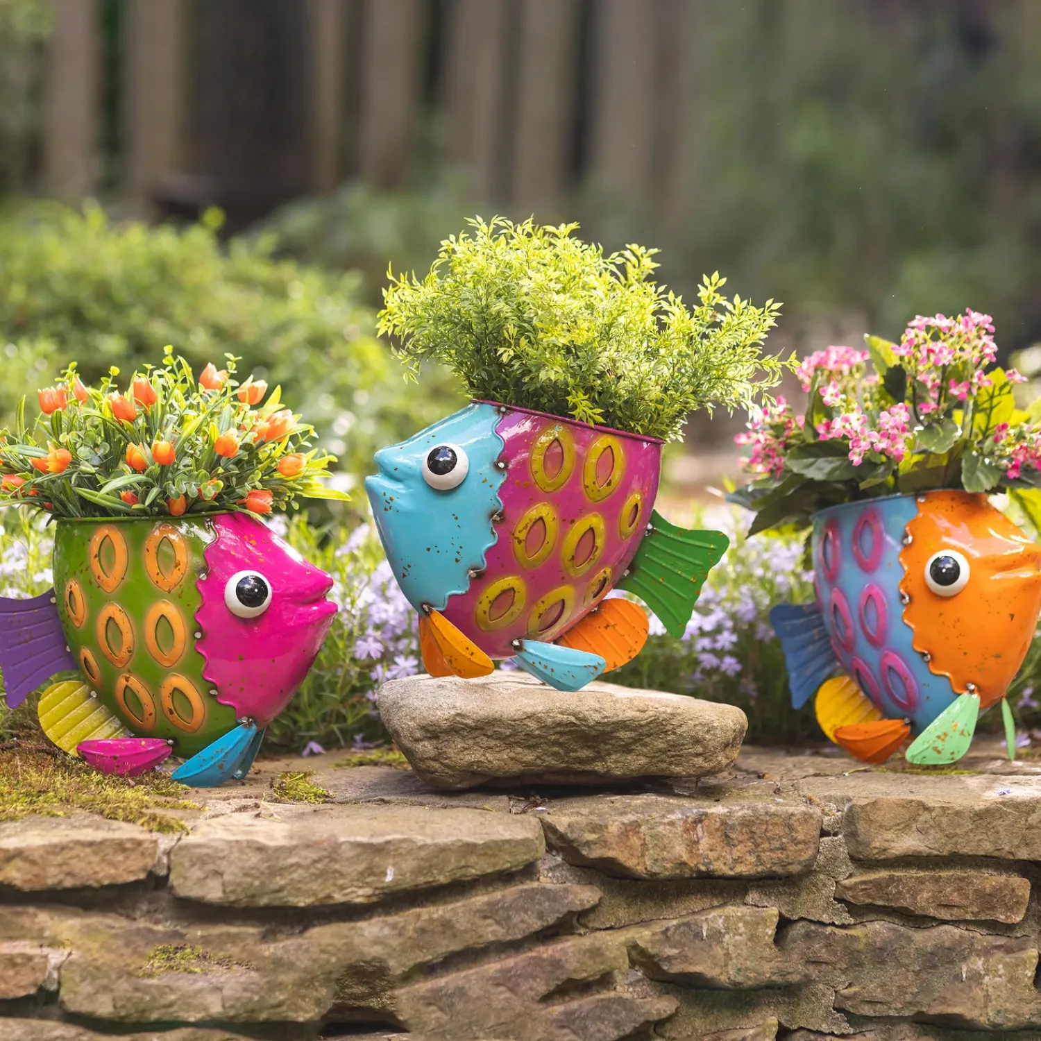 Plow & Hearth Planters & Plant Stands>Metal Fish Planters, Set of Three