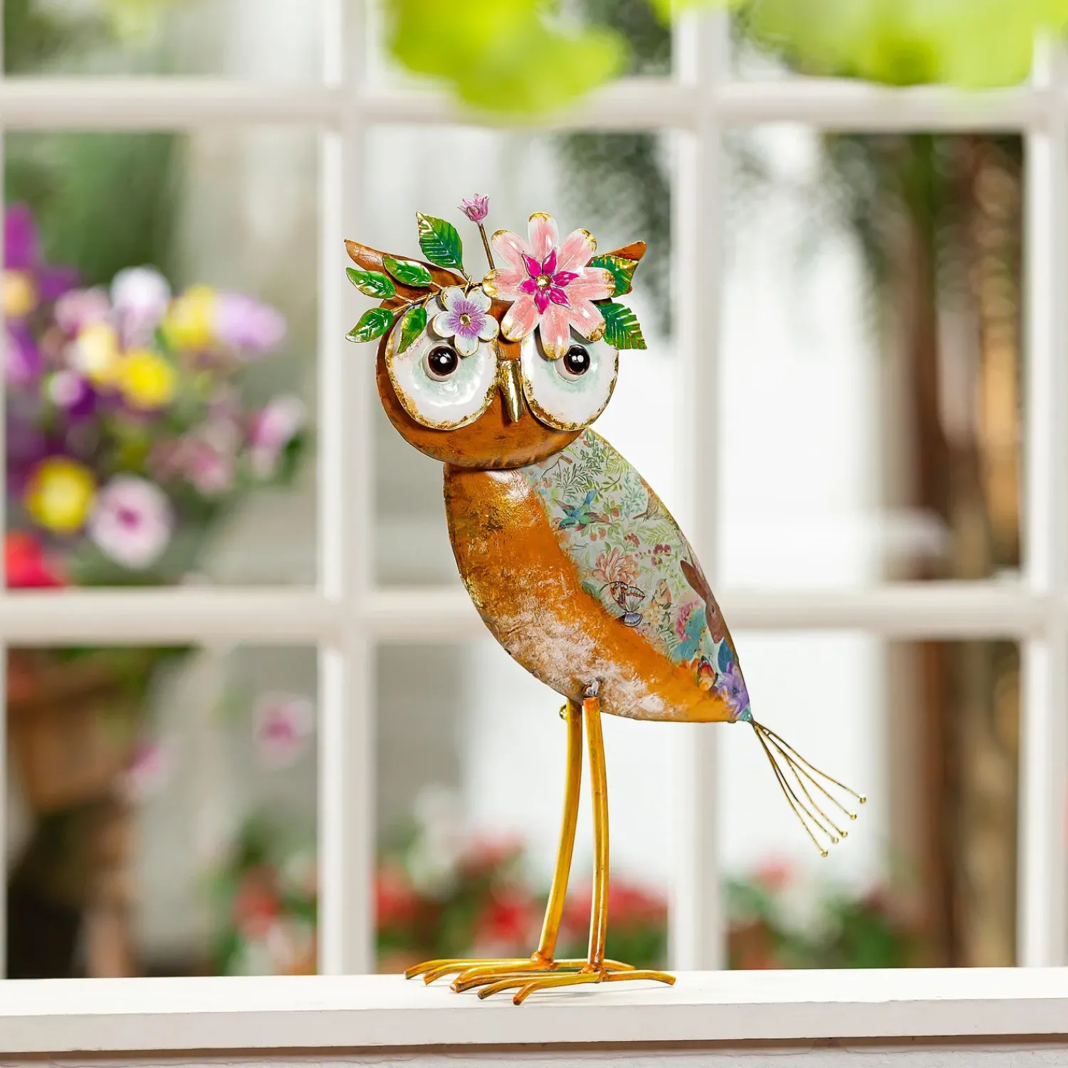 Plow & Hearth Garden Statues>Metal Floral Orange Owl Statue, 17"H