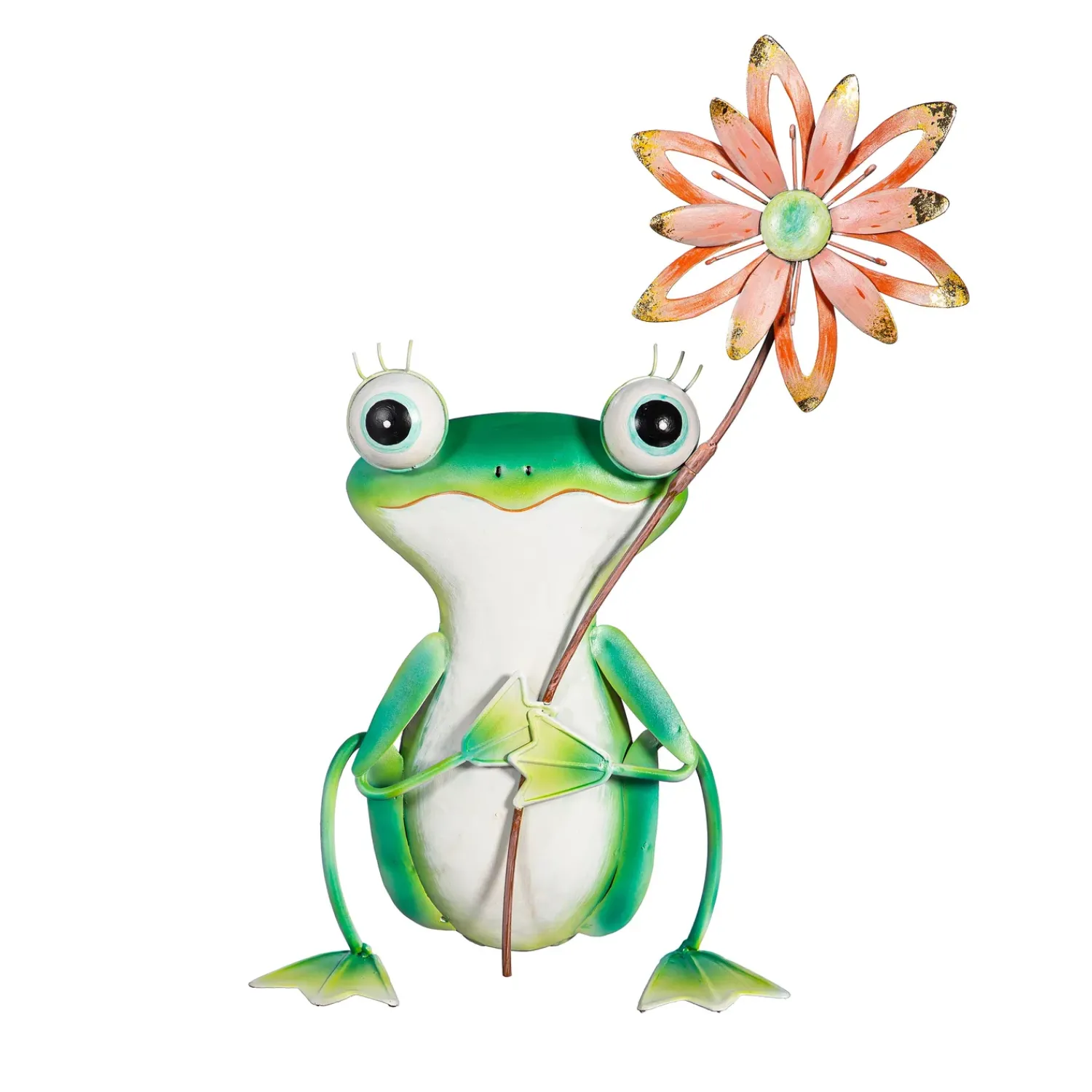 Plow & Hearth Garden Statues>Metal Frog With Colorful Flower Statue, 15"H