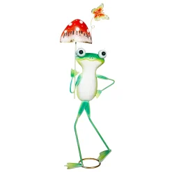 Plow & Hearth Garden Statues>Metal Frog With Mushroom Umbrella Statue, 29"H