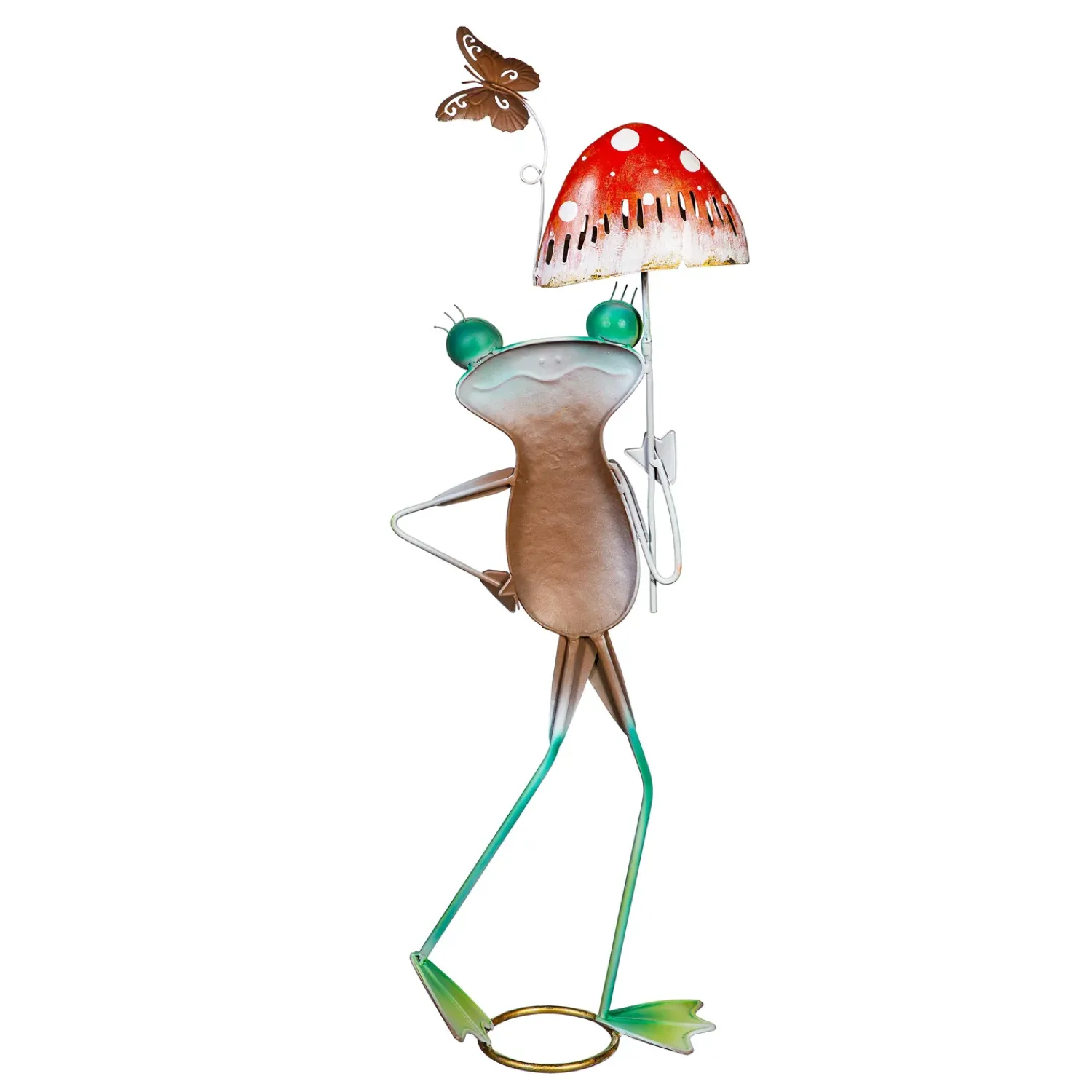 Plow & Hearth Garden Statues>Metal Frog With Mushroom Umbrella Statue, 29"H