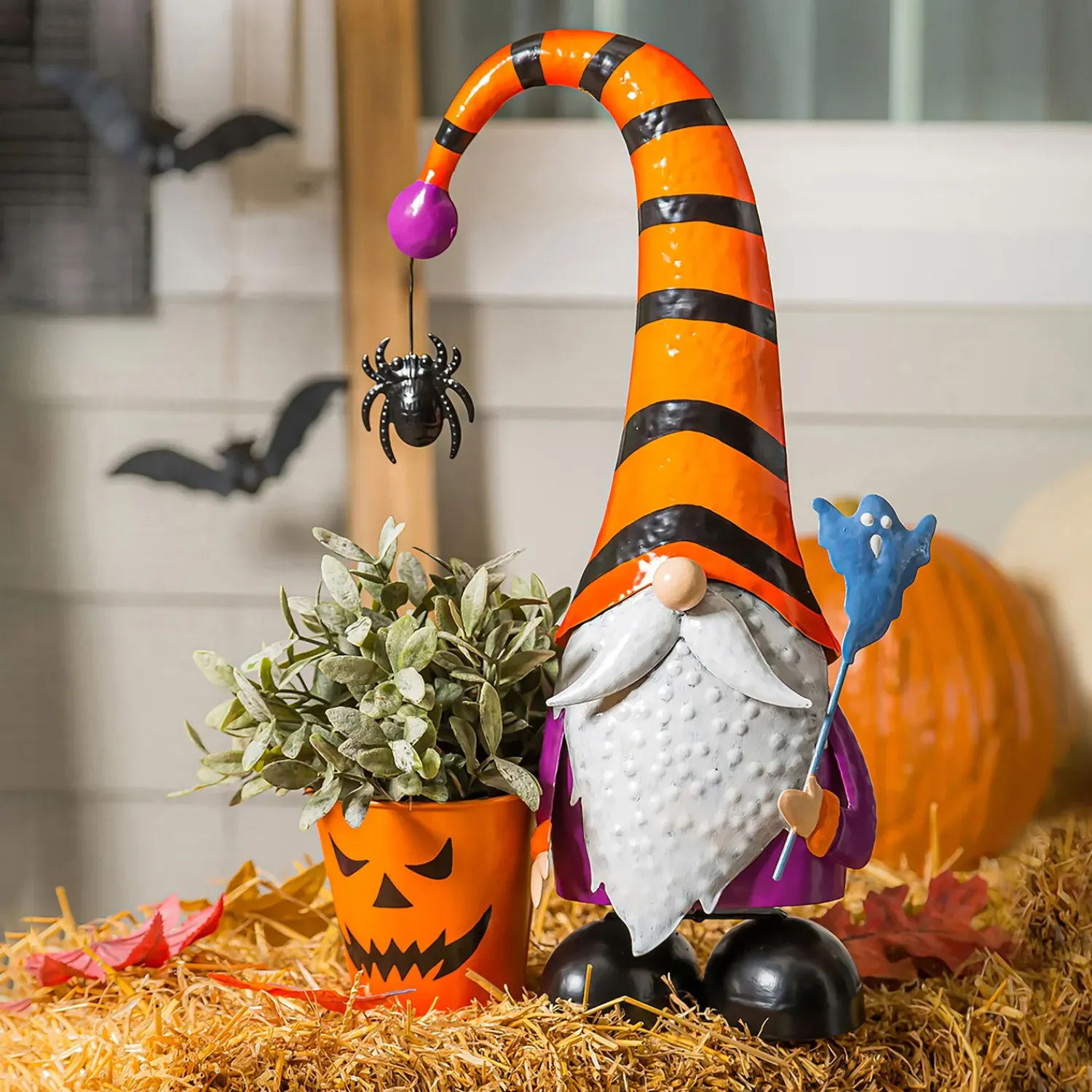 Plow & Hearth Planters & Plant Stands>Metal Halloween Gnome Garden Planter