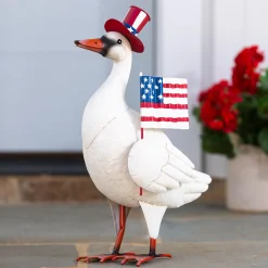Plow & Hearth Garden Statues>Metal Patriotic Goose Statue with American Flag and Top Hat