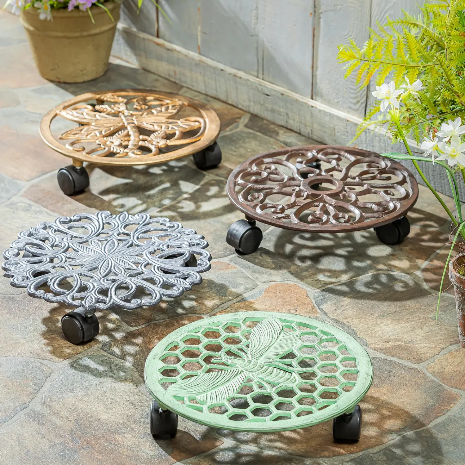 Plow & Hearth Planters & Plant Stands>Metal Plant Caddy, Brown Floral