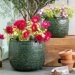 Plow & Hearth Planters & Plant Stands>Metal Planter, Embossed Birds, Nested Set of 2