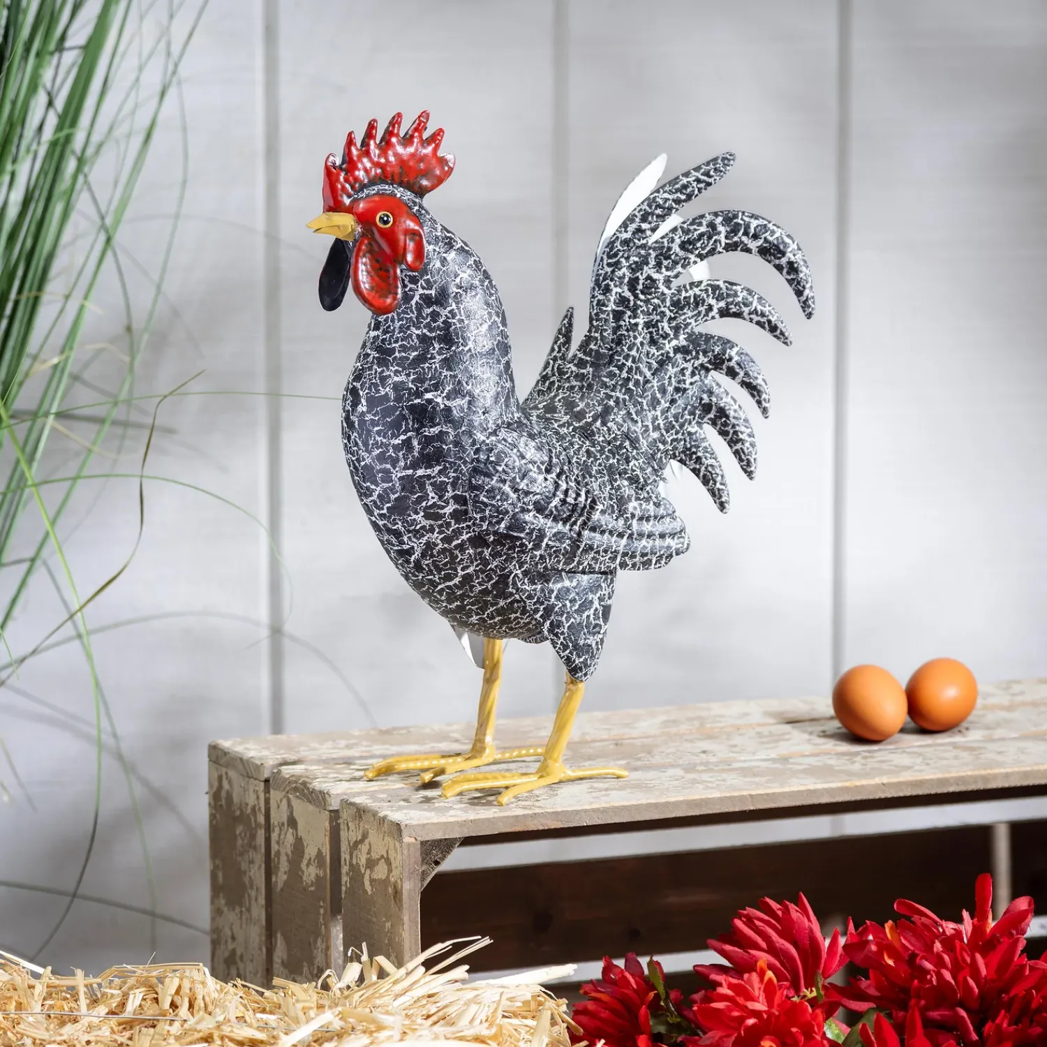 Plow & Hearth Garden Statues>Metal Rooster With Dark Feathers Statue, 14"H