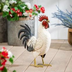Plow & Hearth Garden Statues>Metal Rooster With Light Feathers Statue, 14"H