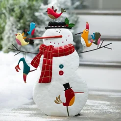Plow & Hearth Garden Statues>Metal Snowman and Birds Garden Statue