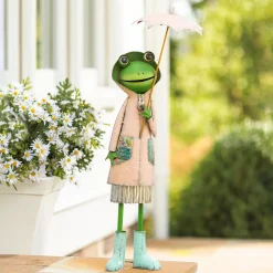Plow & Hearth Garden Statues>Metal Storybook Frog Garden Statue, Pink