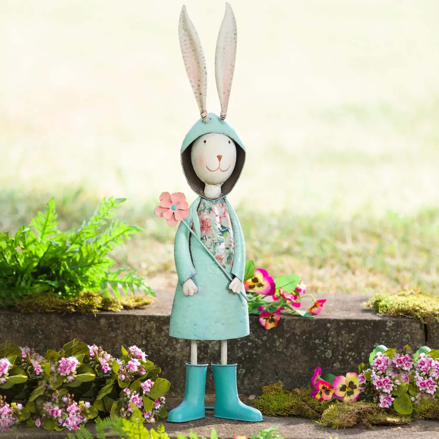 Plow & Hearth Garden Statues>Metal Storybook Rabbit Garden Statue Blue