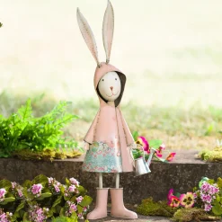 Plow & Hearth Garden Statues>Metal Storybook Rabbit Garden Statue Pink