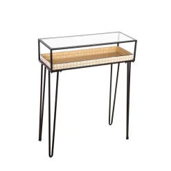 Plow & Hearth Accent Tables|Desks & Console Tables>Metal Table with Glass Top and Gold Metal Planter Dish