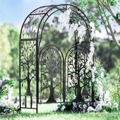 Plow & Hearth Arbors & Trellises>Metal Tree of Life Arched Garden Arbor with Gate