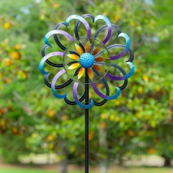 Plow & Hearth Wind Spinners>Metal Wind Spinner, Blue & Purple Floral, 75"H